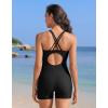 imagebeautyin Boyleg Swimsuits for Women Athletic One Piece Bathing Suit Crisscross Back SwimwearBlack