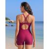 imagebeautyin Boyleg Swimsuits for Women Athletic One Piece Bathing Suit Crisscross Back SwimwearWine Red