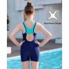 imagebeautyin Girls Swimsuit Size 814 Boyleg One Piece Athletic Bathing Suit Training SwimwearNavyBlue