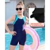 imagebeautyin Girls Swimsuit Size 814 Boyleg One Piece Athletic Bathing Suit Training SwimwearNavyBlue