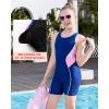 imagebeautyin Girls Swimsuit Size 814 Boyleg One Piece Athletic Bathing Suit Training SwimwearNavyPink