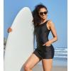 imagebeautyin Modest Swimsuits for Women Ruched Boyleg Swimwear Side Pocket Bathing SuitBlack