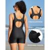 imagebeautyin Modest Swimsuits for Women Ruched Boyleg Swimwear Side Pocket Bathing SuitBlack