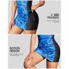 imagebeautyin Modest Swimsuits for Women Ruched Boyleg Swimwear Side Pocket Bathing SuitBlueBlack