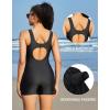 imagebeautyin Modest Swimsuits for Women Ruched Boyleg Swimwear Side Pocket Bathing SuitBlueBlack