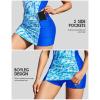 imagebeautyin Modest Swimsuits for Women Ruched Boyleg Swimwear Side Pocket Bathing SuitBlueNavy