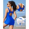 imagebeautyin Modest Swimsuits for Women Ruched Boyleg Swimwear Side Pocket Bathing SuitBlueNavy