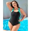 imagebeautyin Plus Size Womens Swimsuit One Piece Athletic Racerback Bathing SuitsAquaBlack