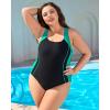 imagebeautyin Plus Size Womens Swimsuit One Piece Athletic Racerback Bathing SuitsGreenBlack