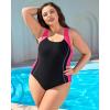 imagebeautyin Plus Size Womens Swimsuit One Piece Athletic Racerback Bathing SuitsRedBlack