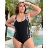 imagebeautyin Plus Size Womens Swimsuit One Piece Athletic Racerback Bathing SuitsWhite PrintBlack