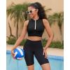 imagebeautyin Sleeveless Slim Fitted Crop Tops for Women Front Zip Up Ribbed Racerback SwimwearBlack