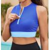 imagebeautyin Sleeveless Slim Fitted Crop Tops for Women Front Zip Up Ribbed Racerback SwimwearBlue