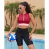imagebeautyin Sleeveless Slim Fitted Crop Tops for Women Front Zip Up Ribbed Racerback SwimwearRed
