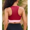 imagebeautyin Sleeveless Slim Fitted Crop Tops for Women Front Zip Up Ribbed Racerback SwimwearRed