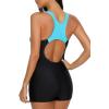 imagebeautyin Swimsuit Women Boyleg One Piece Water Aerobic Competitive Bathing SuitAqua Black Printed