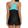 imagebeautyin Swimsuit Women Boyleg One Piece Water Aerobic Competitive Bathing SuitBlackAqua