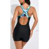 imagebeautyin Swimsuit Women Boyleg One Piece Water Aerobic Competitive Bathing SuitBlackBlue Printed