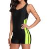 imagebeautyin Swimsuit Women Boyleg One Piece Water Aerobic Competitive Bathing SuitBlackyellow
