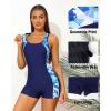 imagebeautyin Swimsuit Women Boyleg One Piece Water Aerobic Competitive Bathing SuitBlue Print