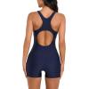 imagebeautyin Swimsuit Women Boyleg One Piece Water Aerobic Competitive Bathing SuitFaux Shark SkinNavy