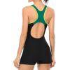 imagebeautyin Swimsuit Women Boyleg One Piece Water Aerobic Competitive Bathing SuitGreenBlack