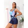 imagebeautyin Swimsuit Women Boyleg One Piece Water Aerobic Competitive Bathing SuitLeaf PrintBlue