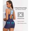 imagebeautyin Swimsuit Women Boyleg One Piece Water Aerobic Competitive Bathing SuitLeaf PrintBlue