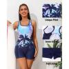 imagebeautyin Swimsuit Women Boyleg One Piece Water Aerobic Competitive Bathing SuitLeaf PrintBlue