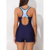 imagebeautyin Swimsuit Women Boyleg One Piece Water Aerobic Competitive Bathing SuitLeaf PrintBlue