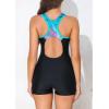 imagebeautyin Swimsuit Women Boyleg One Piece Water Aerobic Competitive Bathing SuitMulticolor Print