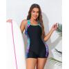imagebeautyin Swimsuit Women Boyleg One Piece Water Aerobic Competitive Bathing SuitMulticolor Print