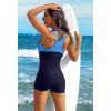 imagebeautyin Swimsuit Women Boyleg One Piece Water Aerobic Competitive Bathing SuitNavyBlue