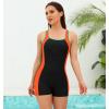 imagebeautyin Swimsuit Women Boyleg One Piece Water Aerobic Competitive Bathing SuitOrangeBlack