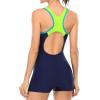 imagebeautyin Swimsuit Women Boyleg One Piece Water Aerobic Competitive Bathing SuitYellowNavy