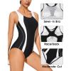 imagebeautyin Women Athletic One Piece Swimsuit Racerback Slimming Lap Bathing SuitBlackWhite