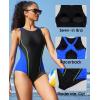 imagebeautyin Women Athletic One Piece Swimsuit Racerback Slimming Lap Bathing SuitBlueBlack