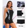 imagebeautyin Women Boyleg One Piece Athletic Racerback Swimsuit Print Bathing SuitBlack