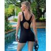 imagebeautyin Women Boyleg One Piece Athletic Racerback Swimsuit Print Bathing SuitBlack