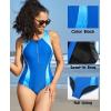 imagebeautyin Women Front Zip One Piece Swimsuit Athletic Racerback Lap Bathing SuitBlueNavy