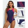 imagebeautyin Women Front Zip One Piece Swimsuit Athletic Racerback Lap Bathing SuitHot PinkNavy