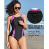 imagebeautyin Women Front Zip One Piece Swimsuit Athletic Racerback Lap Bathing SuitPurpleBlack