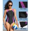 imagebeautyin Women Front Zip One Piece Swimsuit Athletic Racerback Lap Bathing SuitPurpleBlack