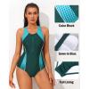 imagebeautyin Women Front Zip One Piece Swimsuit Athletic Racerback Lap Bathing SuitTurquoiseGreen