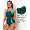 imagebeautyin Women Front Zip One Piece Swimsuit Athletic Racerback Lap Bathing SuitTurquoiseGreen