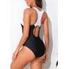imagebeautyin Women Front Zip One Piece Swimsuit Athletic Racerback Lap Bathing SuitWhiteBlack