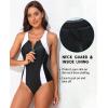 imagebeautyin Women Front Zip One Piece Swimsuit Athletic Racerback Lap Bathing SuitWhiteBlack