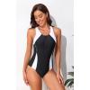 imagebeautyin Women Front Zip One Piece Swimsuit Athletic Racerback Lap Bathing SuitWhiteBlack
