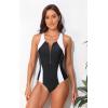 imagebeautyin Women Front Zip One Piece Swimsuit Athletic Racerback Lap Bathing SuitWhiteBlack