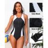 imagebeautyin Women Front Zip One Piece Swimsuit Athletic Racerback Lap Bathing SuitWhiteBlack
